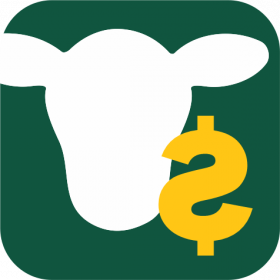 这是一个绿色背景的乐虎集团程序图标，上面有一个较小的黄色美元符号，一个较大的白色图标描绘了一只农场动物的头部.